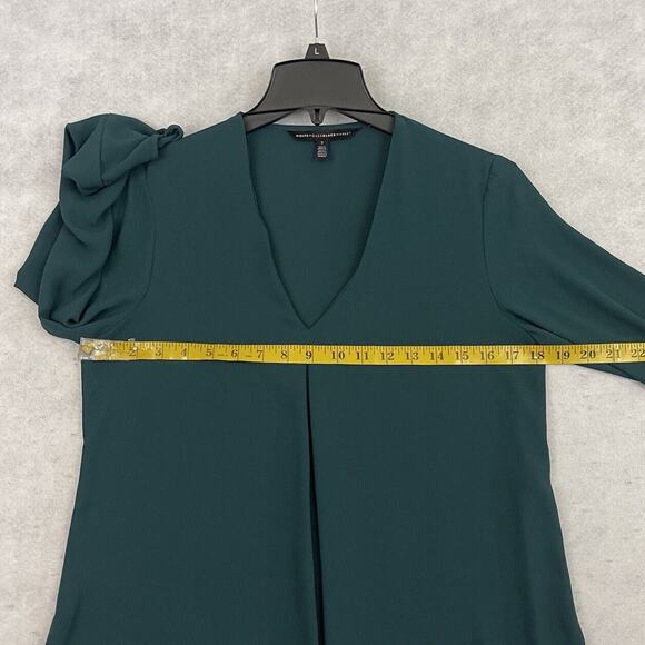 White House Black Market Blouse Womens Size 2 Green Pleated V Neck High Low Hem - Picture 4 of 11